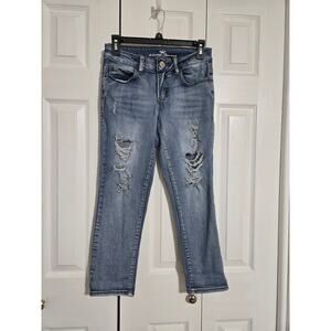 Almost Famous size 7 juniors distressed mid rise cropped skinny jeans